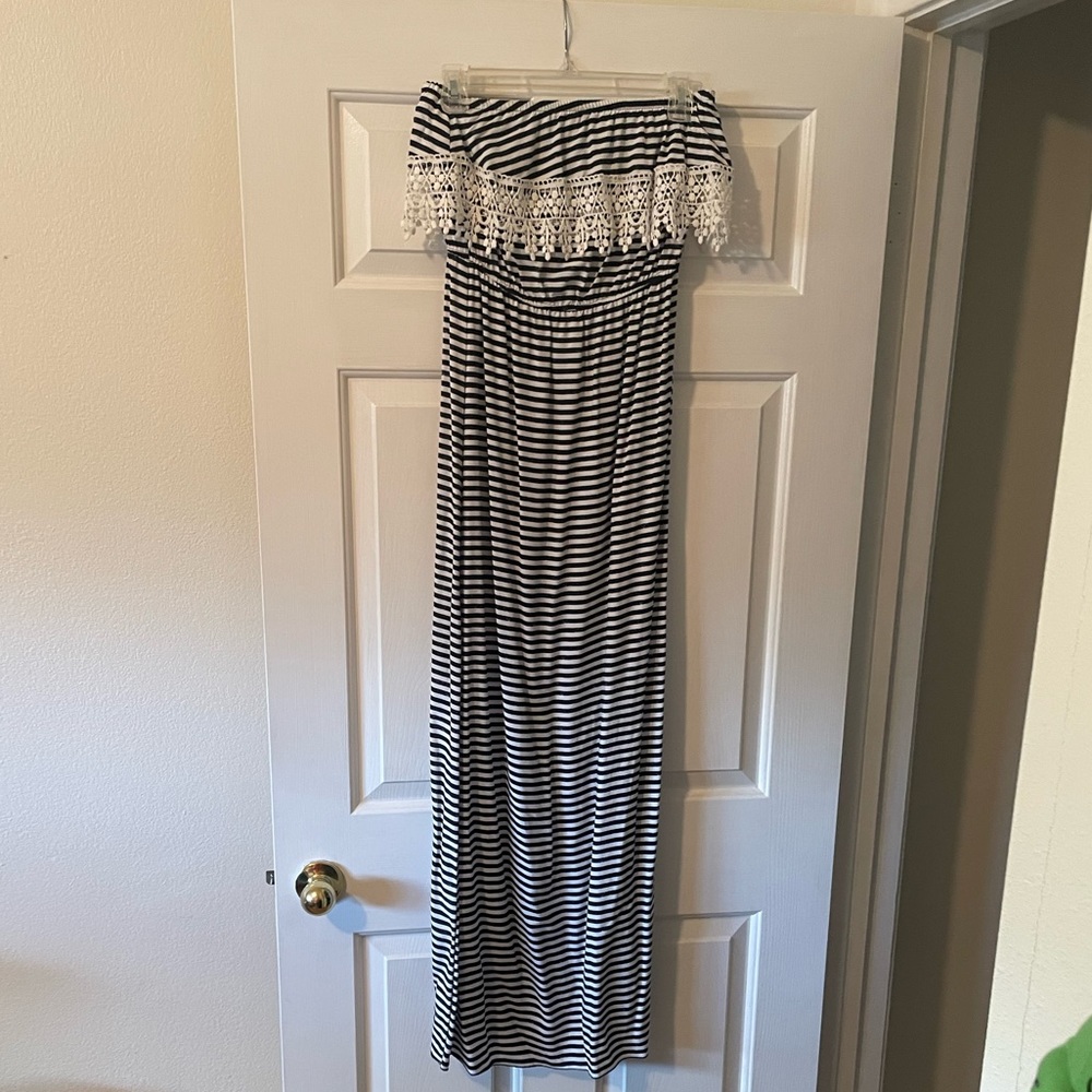 Blue and white small maxi dress